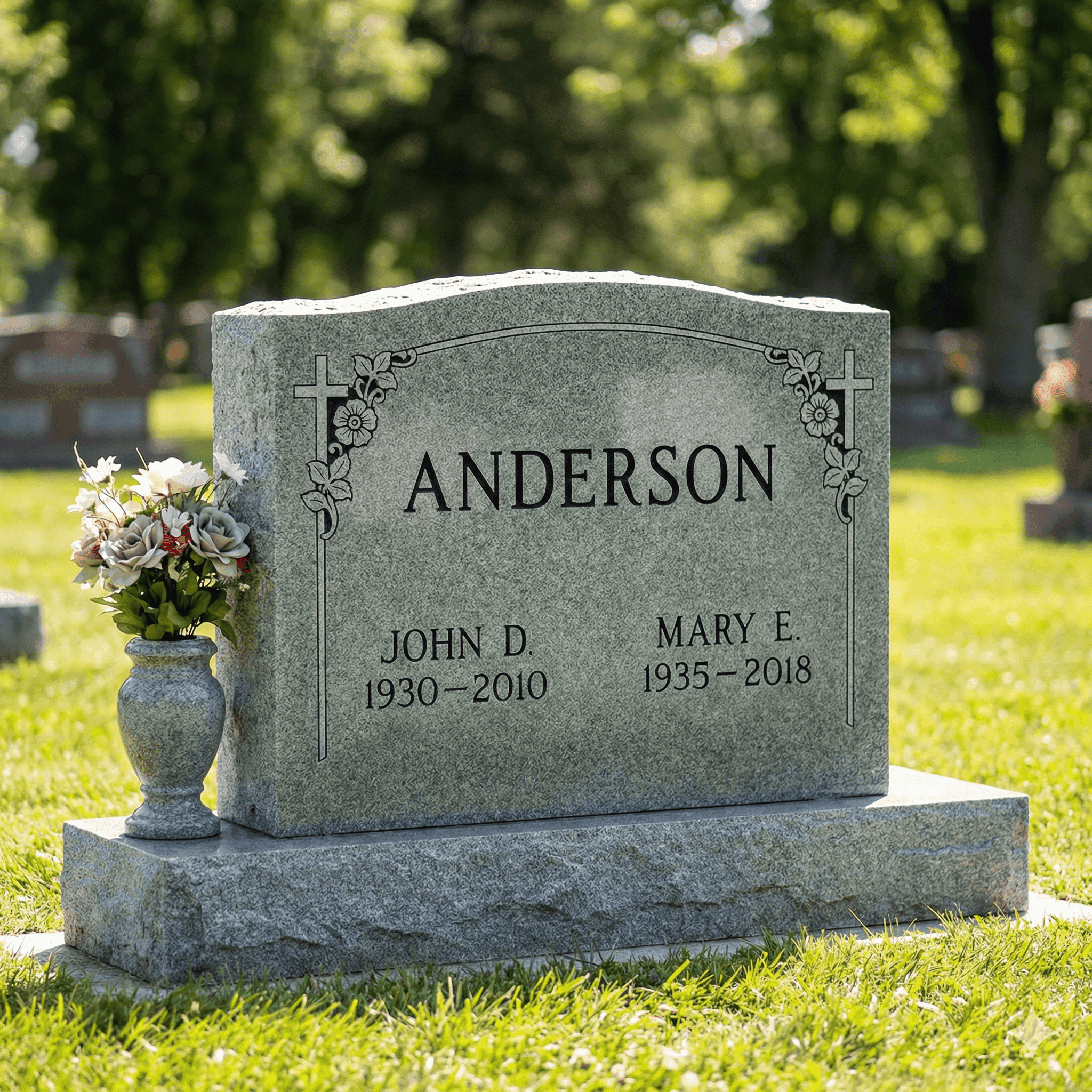 Traditional headstones and cemetery monuments